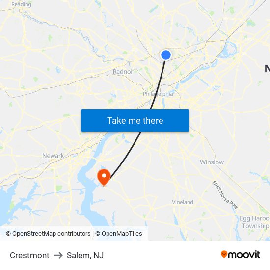 Crestmont to Salem, NJ map