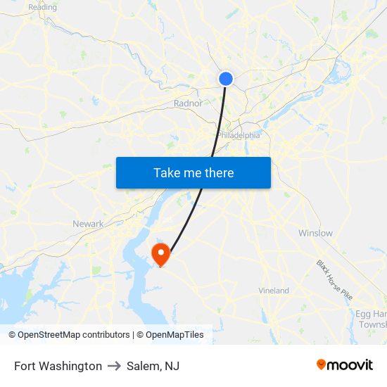 Fort Washington to Salem, NJ map