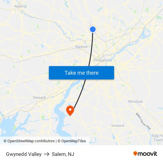 Gwynedd Valley to Salem, NJ map