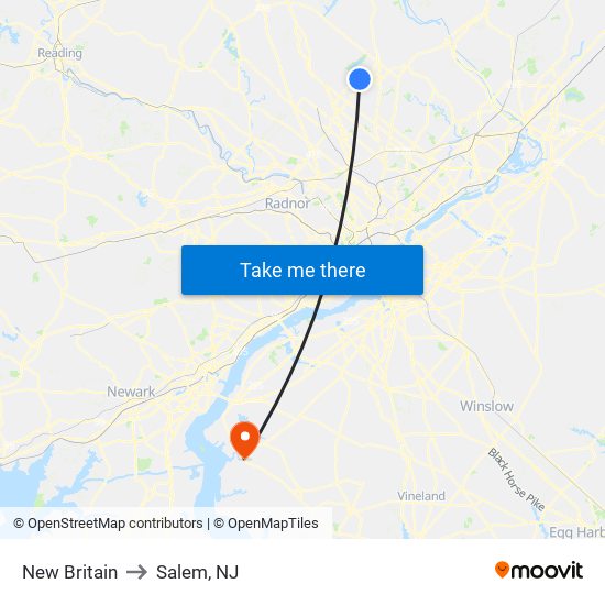 New Britain to Salem, NJ map