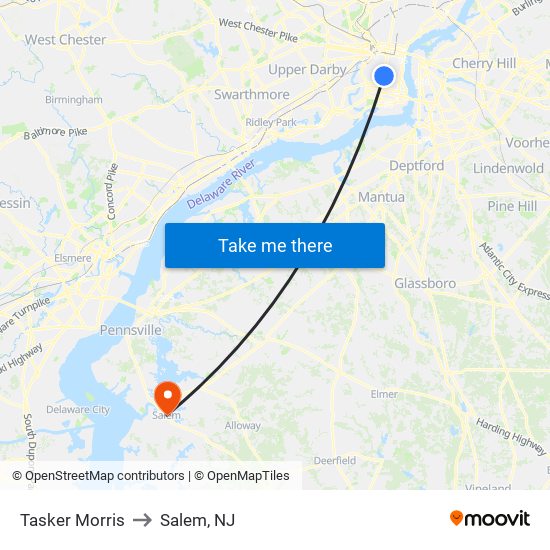 Tasker Morris to Salem, NJ map