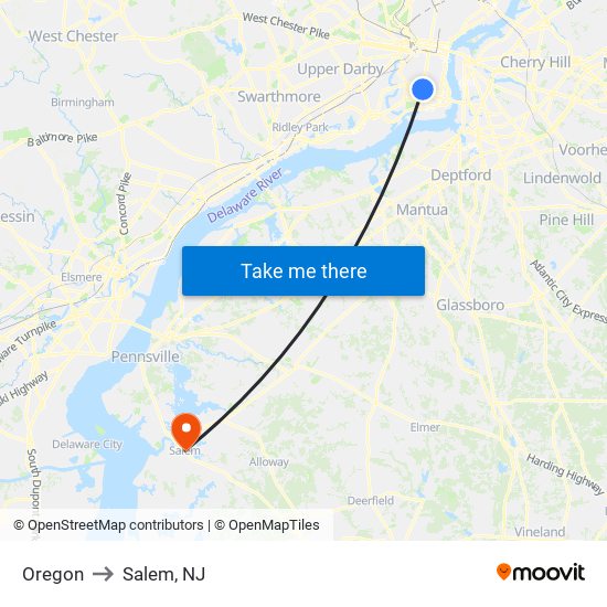 Oregon to Salem, NJ map