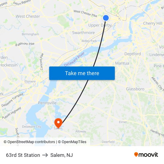 63rd St Station to Salem, NJ map