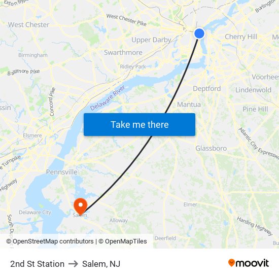 2nd St Station to Salem, NJ map