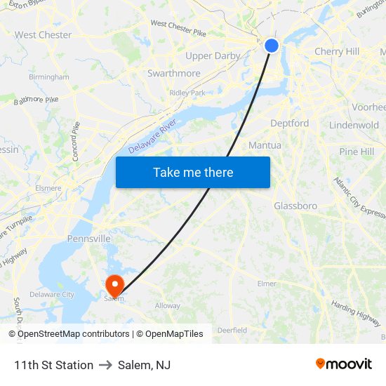 11th St Station to Salem, NJ map