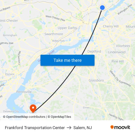 Frankford Transportation Center to Salem, NJ map