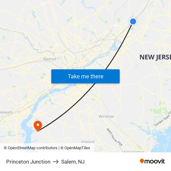 Princeton Junction to Salem, NJ map