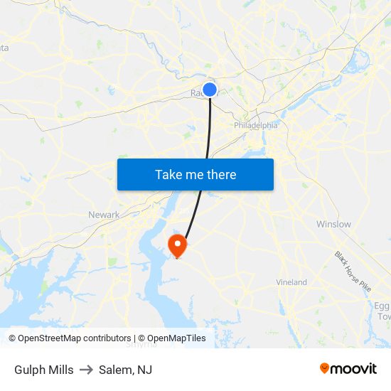 Gulph Mills to Salem, NJ map