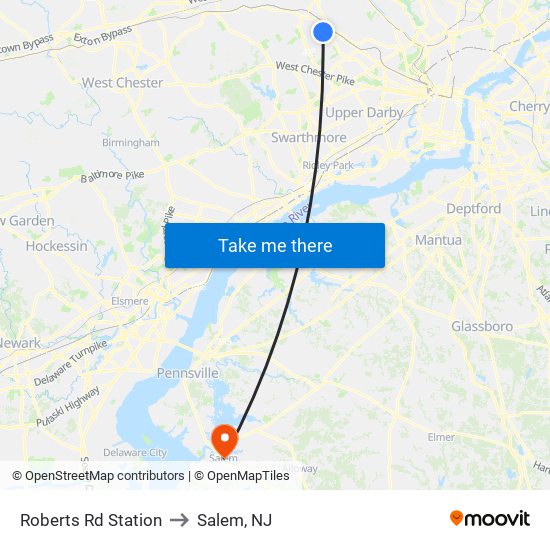Roberts Rd Station to Salem, NJ map