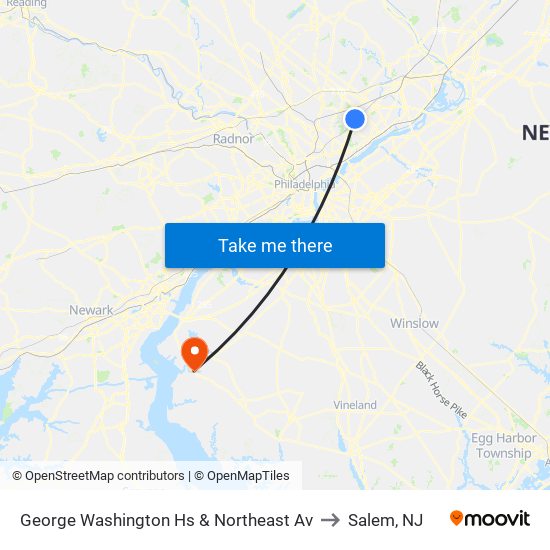 George Washington Hs & Northeast Av to Salem, NJ map