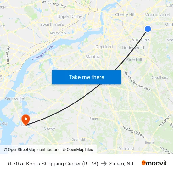 Rt-70 at Kohl's Shopping Center (Rt 73) to Salem, NJ map