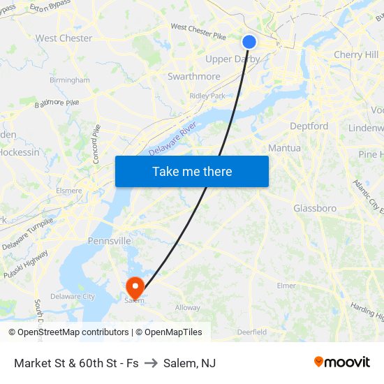 Market St & 60th St - Fs to Salem, NJ map