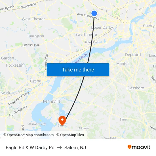 Eagle Rd & W Darby Rd to Salem, NJ map