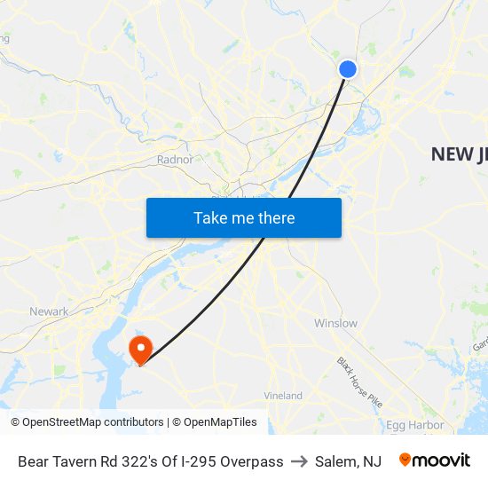 Bear Tavern Rd 322's Of I-295 Overpass to Salem, NJ map