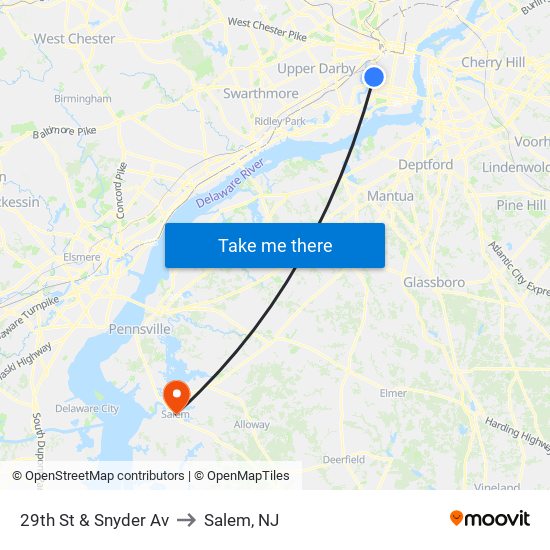 29th St & Snyder Av to Salem, NJ map