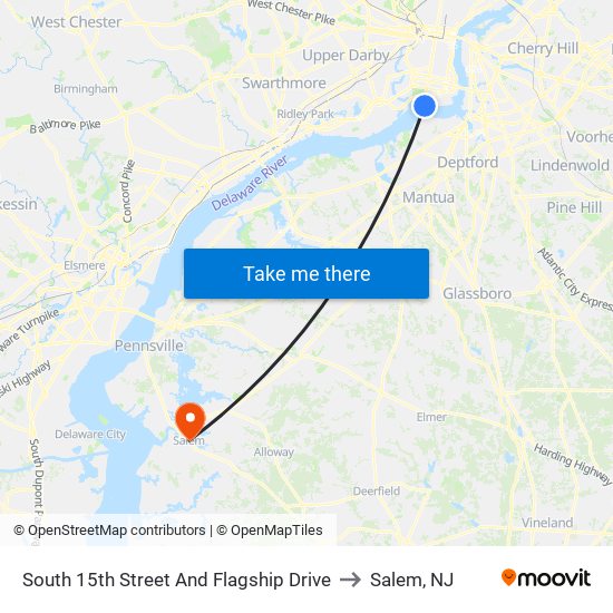 South 15th Street And Flagship Drive to Salem, NJ map