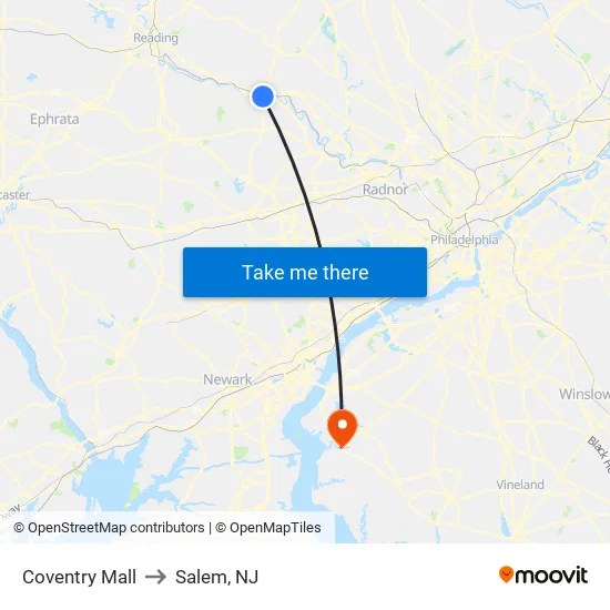 Coventry Mall to Salem, NJ map