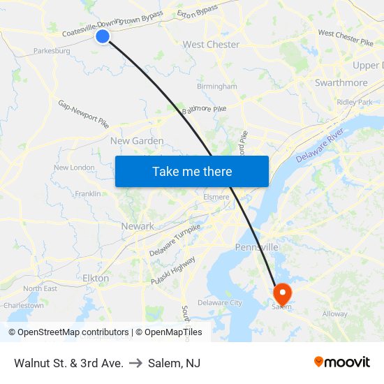 Walnut St. & 3rd Ave. to Salem, NJ map