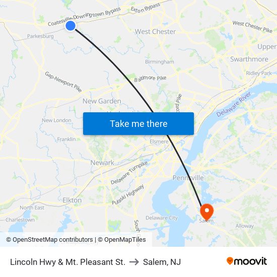 Lincoln Hwy & Mt. Pleasant St. to Salem, NJ map