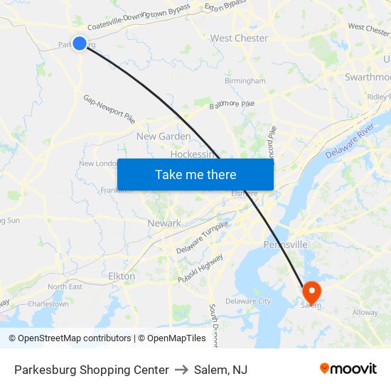 Parkesburg Shopping Center to Salem, NJ map