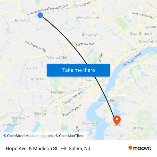 Hope Ave. & Madison St. to Salem, NJ map