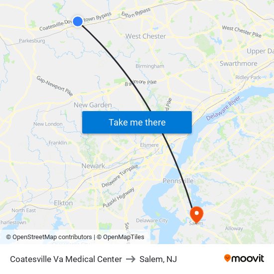 Coatesville Va Medical Center to Salem, NJ map