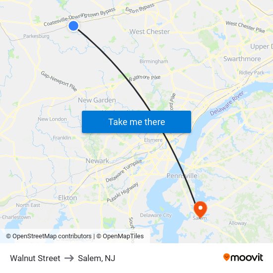 Walnut Street to Salem, NJ map