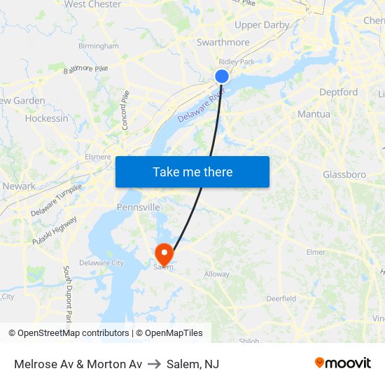 Melrose Av & Morton Av to Salem, NJ map