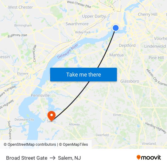 Broad Street Gate to Salem, NJ map