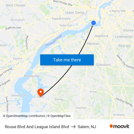 Rouse Blvd And League Island Blvd to Salem, NJ map
