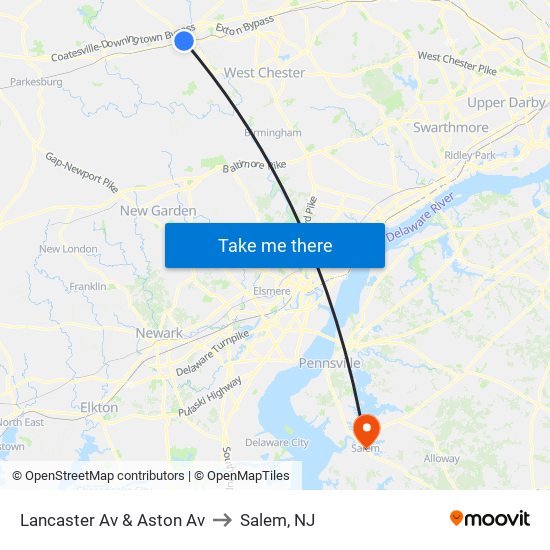 Lancaster Av & Aston Av to Salem, NJ map