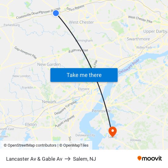 Lancaster Av & Gable Av to Salem, NJ map