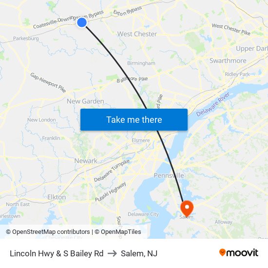 Lincoln Hwy & S Bailey Rd to Salem, NJ map