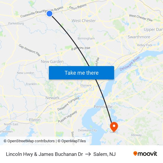 Lincoln Hwy & James Buchanan Dr to Salem, NJ map