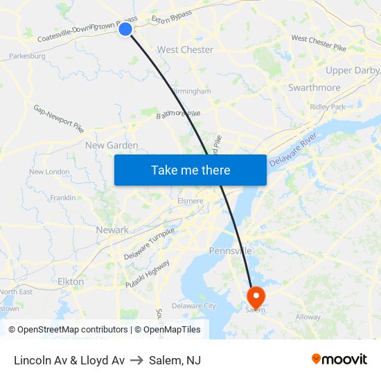 Lincoln Av & Lloyd Av to Salem, NJ map