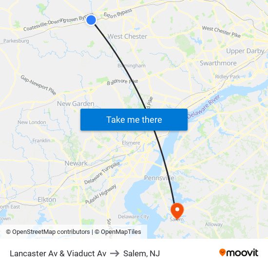 Lancaster Av & Viaduct Av to Salem, NJ map