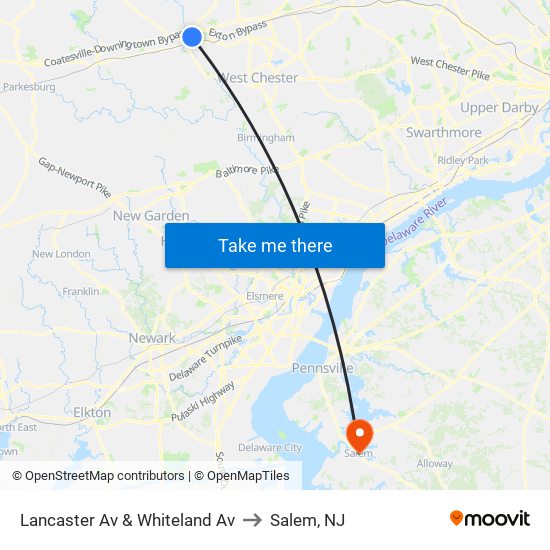 Lancaster Av & Whiteland Av to Salem, NJ map