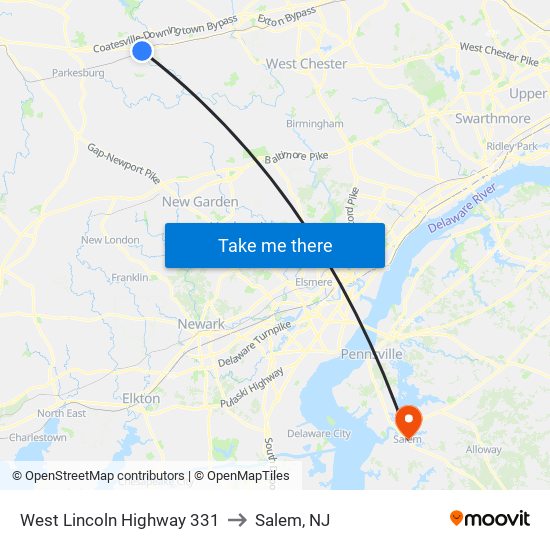 West Lincoln Highway 331 to Salem, NJ map
