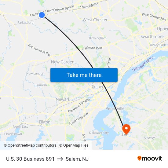 U.S. 30 Business 891 to Salem, NJ map