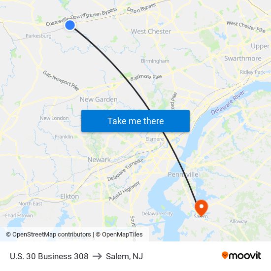U.S. 30 Business 308 to Salem, NJ map