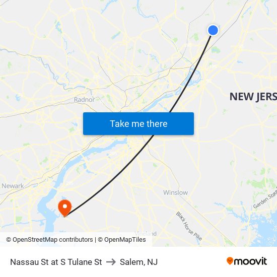 Nassau St at S Tulane St to Salem, NJ map