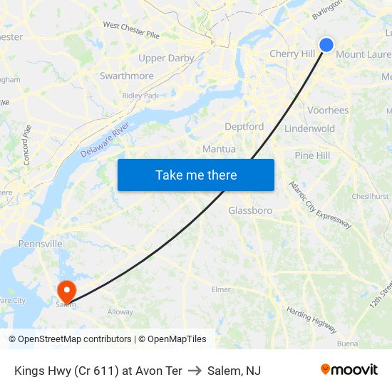 Kings Hwy (Cr 611) at Avon Ter to Salem, NJ map
