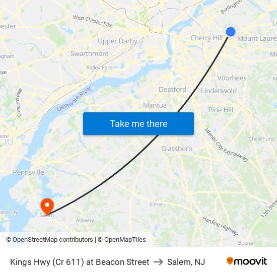 Kings Hwy (Cr 611) at Beacon Street to Salem, NJ map