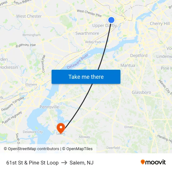 61st St & Pine St Loop to Salem, NJ map
