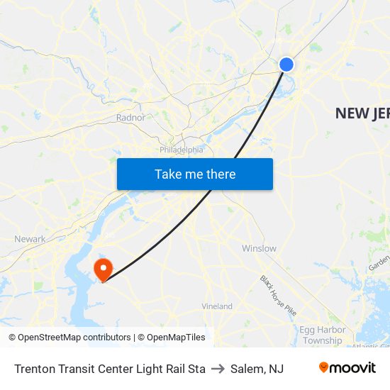 Trenton Transit Center Light Rail Sta to Salem, NJ map