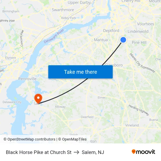 Black Horse Pike at Church St to Salem, NJ map