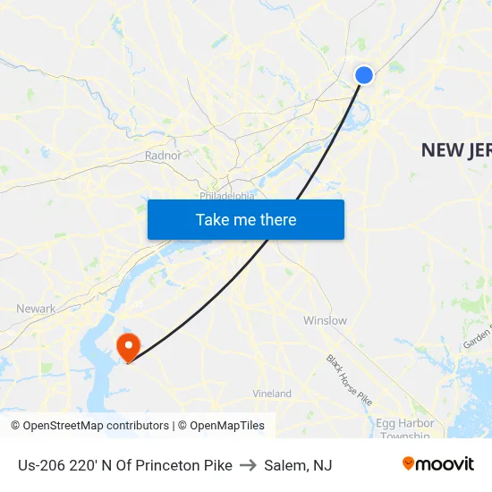 Us-206 220' N Of Princeton Pike to Salem, NJ map
