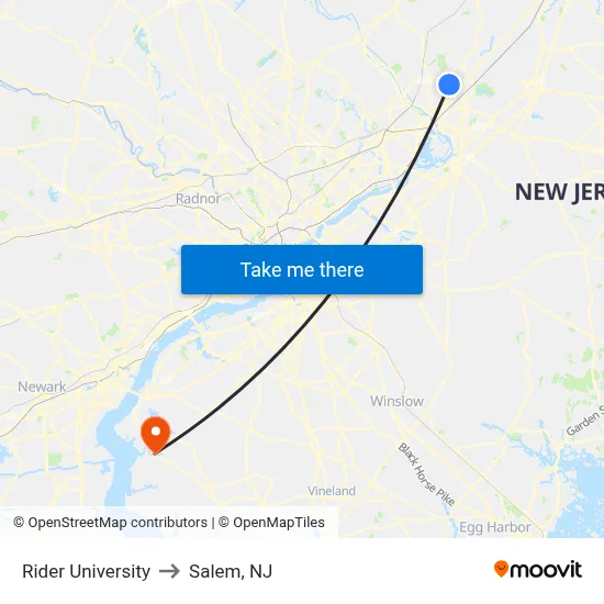 Rider University to Salem, NJ map