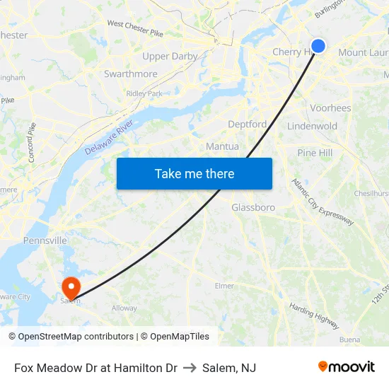 Fox Meadow Dr at Hamilton Dr to Salem, NJ map