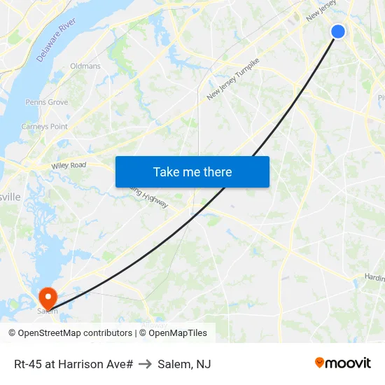 Rt-45 at Harrison Ave# to Salem, NJ map